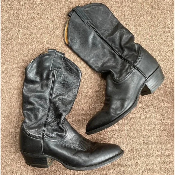 靴 vintage TONY LAMA western boots 8 black Vintage Tony Lama TW2006 Mexico Black Leather Western Cowboy